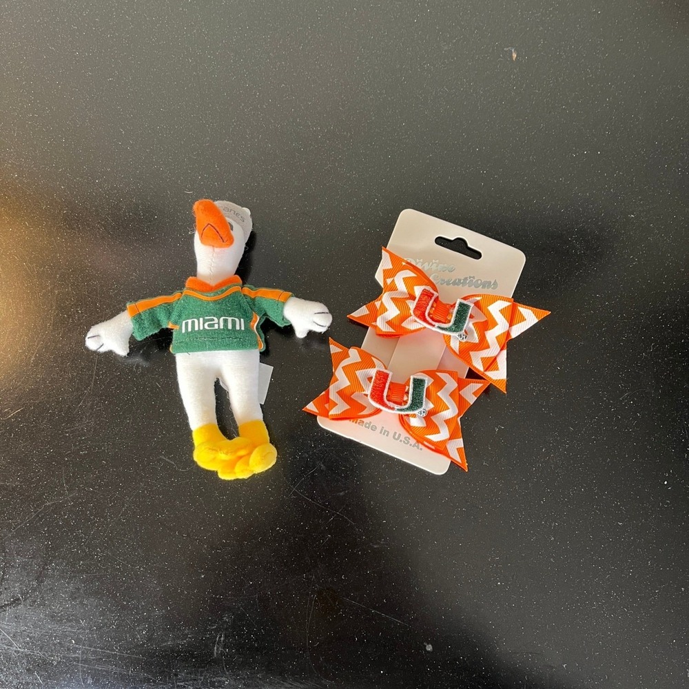 Divine Creations Miami Hurricanes Mini Plush Mascot Sebastian & Hair Bows - Picture 3 of 6